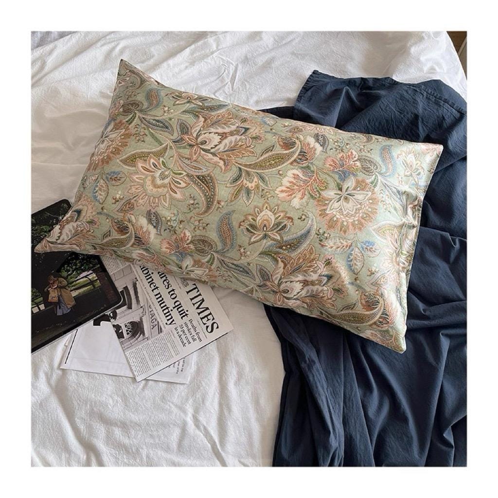 100% Mulberry Silk Pillowcase - Vintage Stylr Floral Pillow – Sage Green Paisley Silk Pillow Cover - Christmas Gift