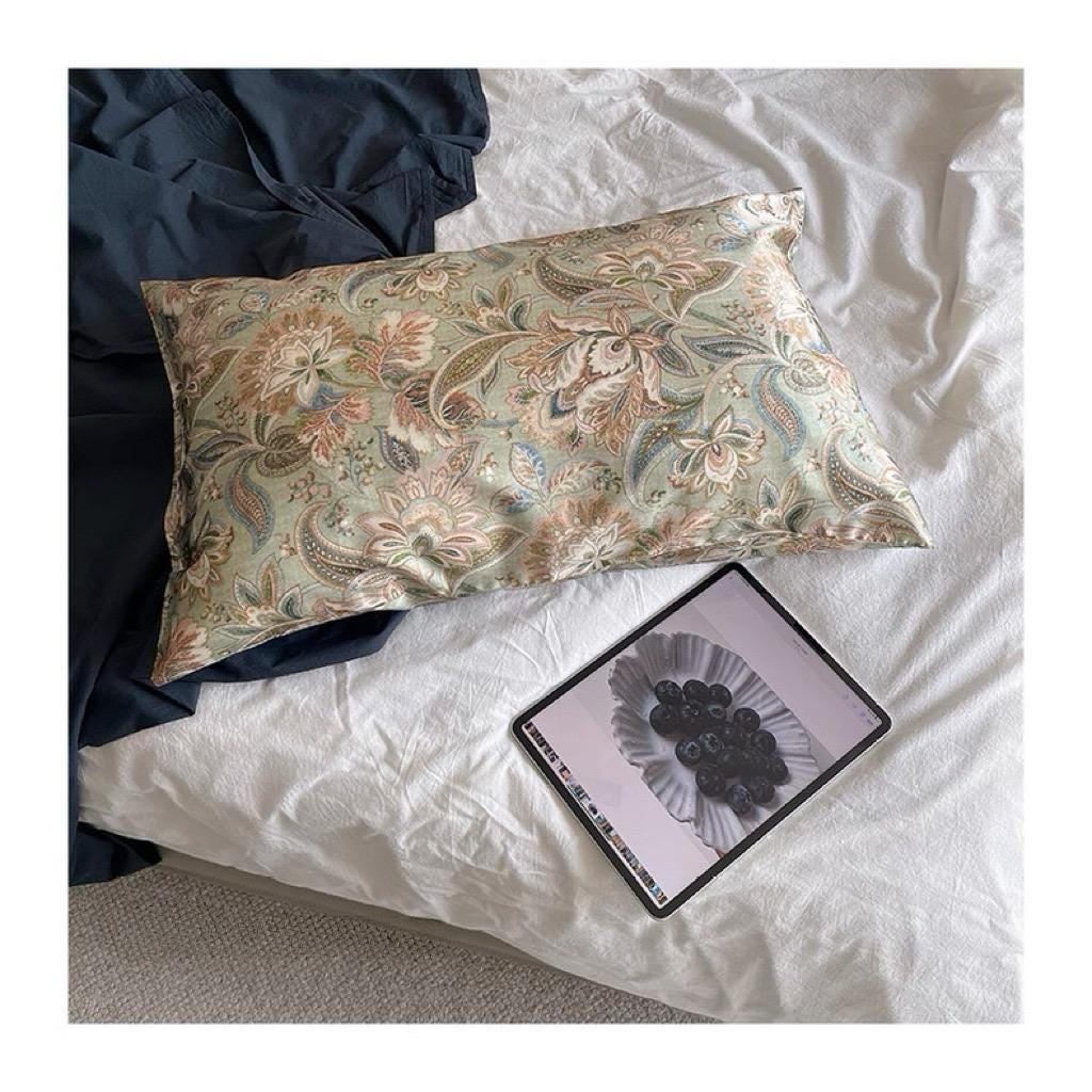 100% Mulberry Silk Pillowcase - Vintage Stylr Floral Pillow – Sage Green Paisley Silk Pillow Cover - Christmas Gift