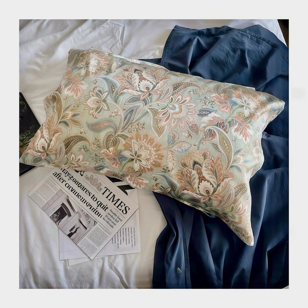 100% Mulberry Silk Pillowcase - Vintage Stylr Floral Pillow – Sage Green Paisley Silk Pillow Cover - Christmas Gift