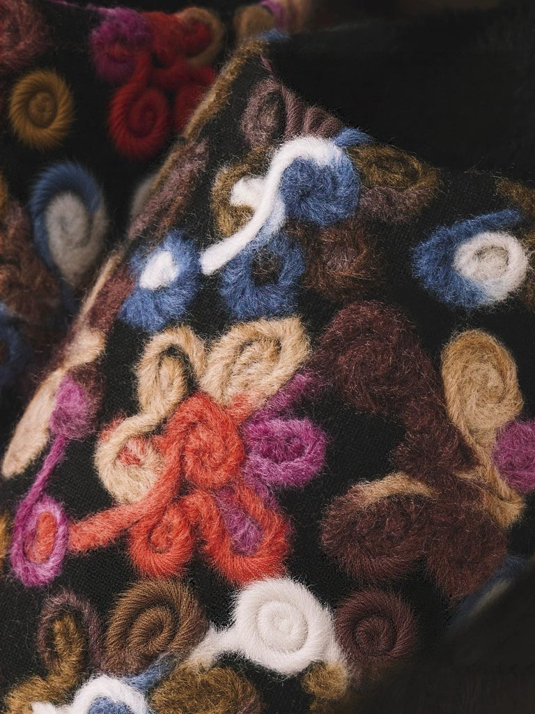 Handmade Wool Felt Floral Slippers - Oriental Style Indoor House Shoes - French Wool Blend Cozy Mules - Winter Women‘s Gift