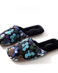 Handmade Wool Felt Floral Slippers - Oriental Style Indoor House Shoes - French Wool Blend Cozy Mules - Winter Women‘s Gift