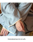 Double Gauze Cotton Pyjamas Set with Embroidered Flowers