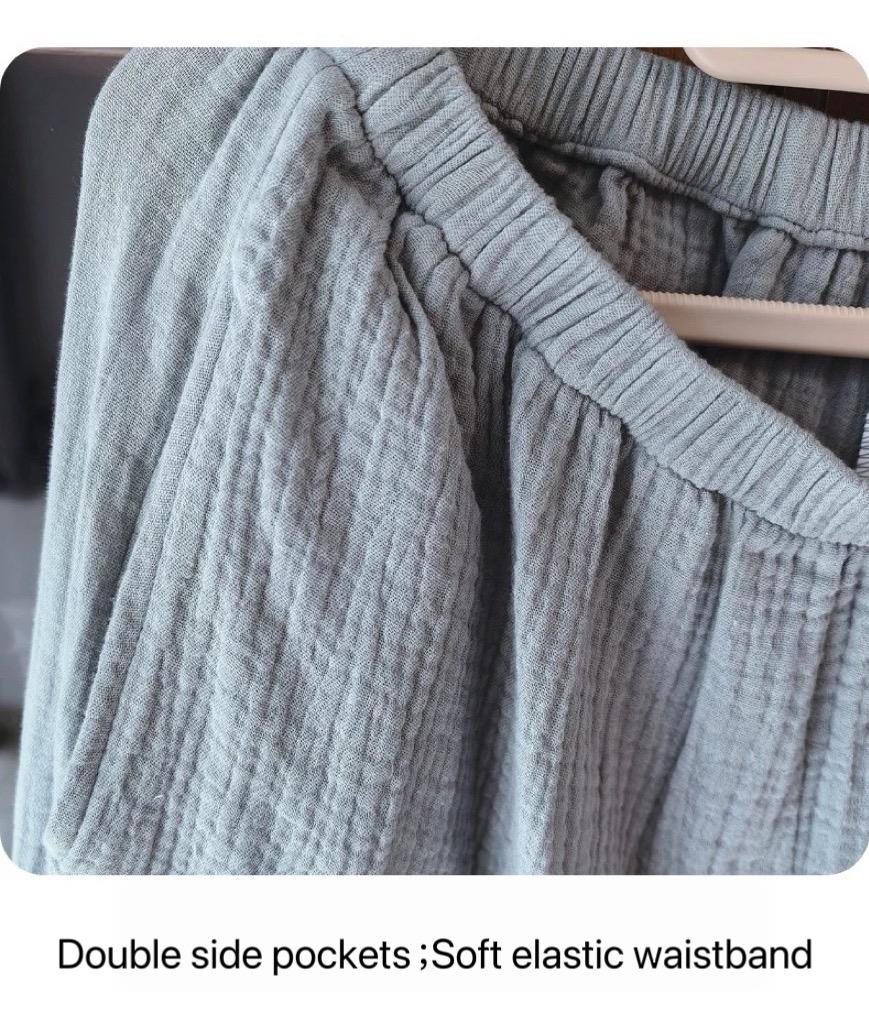 Double Gauze Cotton Pyjamas Set with Embroidered Flowers – Lightweight Breathable Loungewear for Women, All-Season Soft Sleepwear