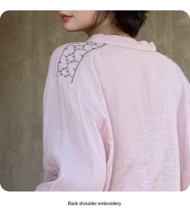 Muslin Cotton Pajamas Set for Women | 100% Cotton Gauze Loungewear with Embroidered Sleeves | Breathable Homewear | Christmas Sleepwear Gif