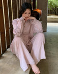 Muslin Cotton Pajamas Set for Women | 100% Cotton Gauze Loungewear with Embroidered Sleeves | Breathable Homewear | Christmas Sleepwear Gif