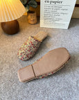 Embroidered Linen Slippers for Women | Vintage Floral House Shoes | Soft Indoor Mules in Beige, Blue, Red | Gift for Her