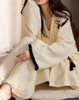 Kimono Style Cotton Loungewear Set – Bamboo Embroidered Gauze Pajamas for Women, Soft 2-Piece Sleepwear, Relaxed Fit Pyjamas, Gift for Her