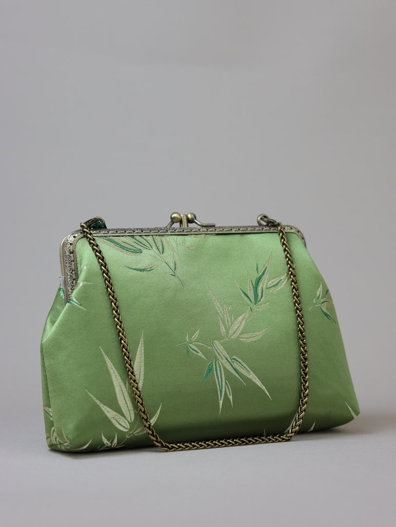 Premium Pure Silk Evening Clutch Bag in Blue and Black|Handmade Oriental Heritage Handbag with Vintage Brass Frame| Shoulder Crossbody Purse