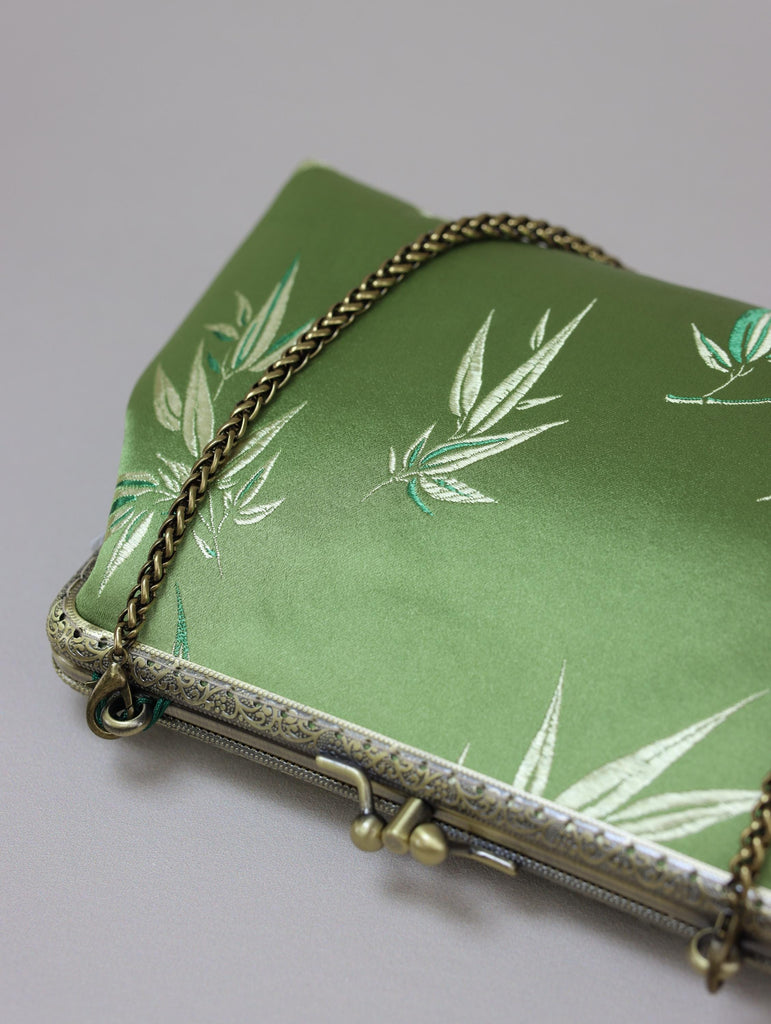 Premium Pure Silk Evening Clutch Bag in Blue and Black|Handmade Oriental Heritage Handbag with Vintage Brass Frame| Shoulder Crossbody Purse