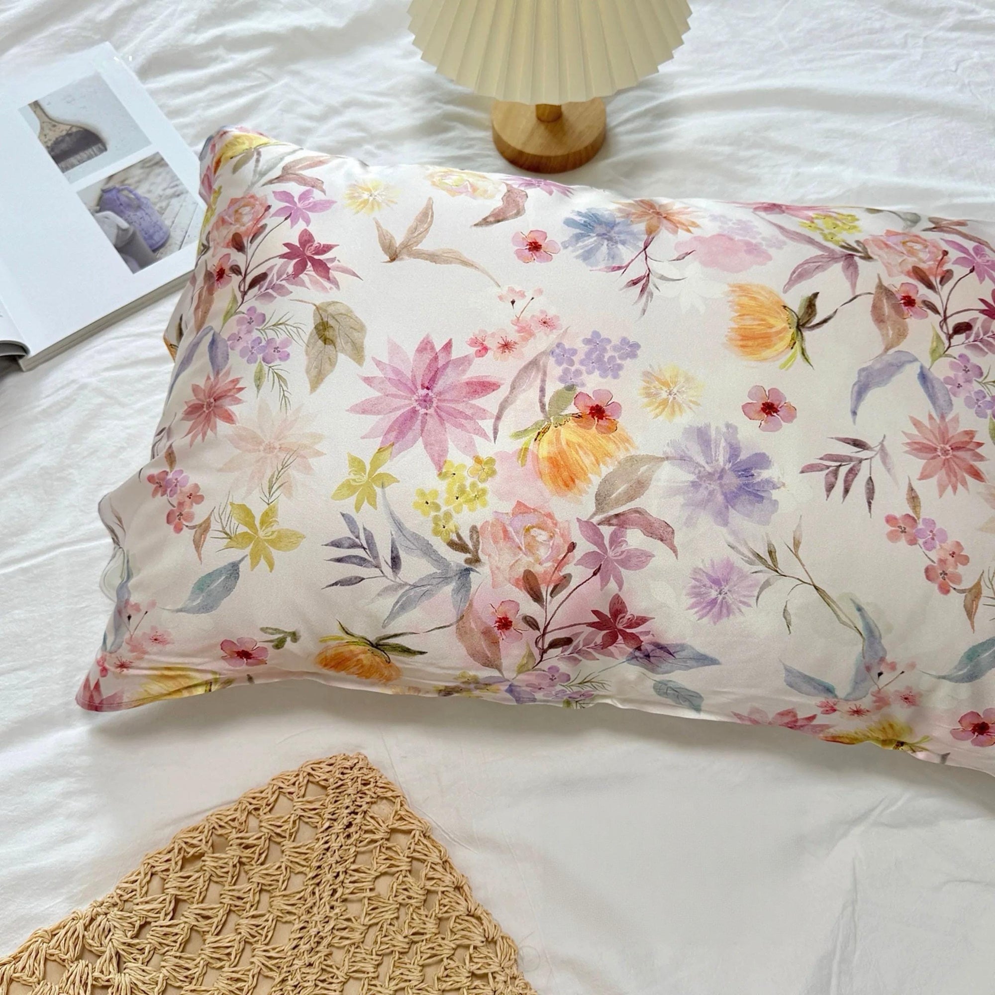 Luxury 100% Silk Pillowcase | Floral Vintage Cottagecore Pillow Cover | Envelope Closure | Farmhouse Shabby Chic Bedding | Gift for Mother