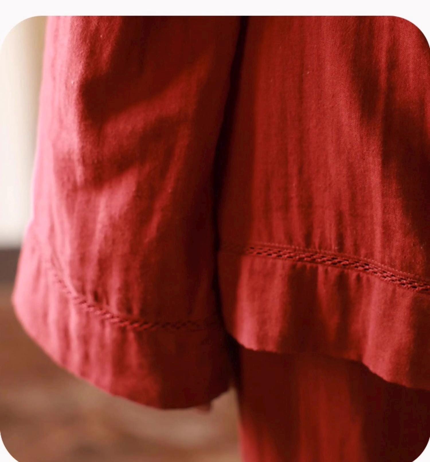 Muted Red Gauze Cotton Pajamas: Two Collars Type | 2025 Christmas Pyjamas | Gift-Ready Organic Loungewear Set