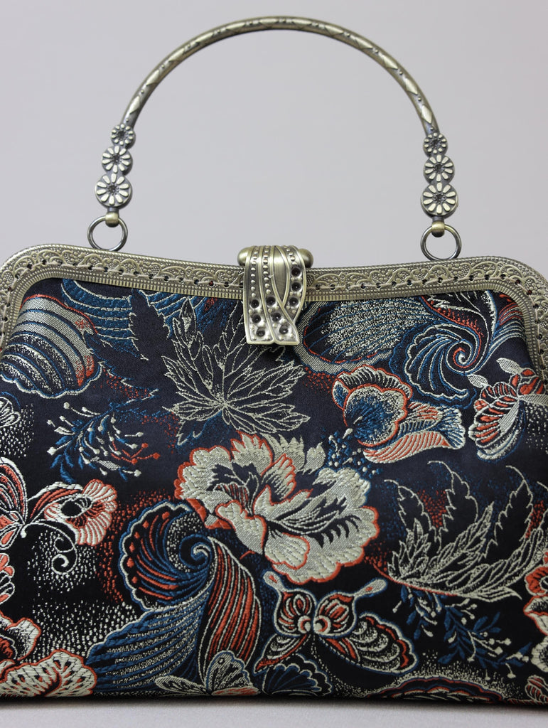 Handmade Song Brocade Silk Handbag “Jinsha Feidie” | Oriental Evening Bag with Vintage Brass Frame | Crossbody Heritage Purse for Women
