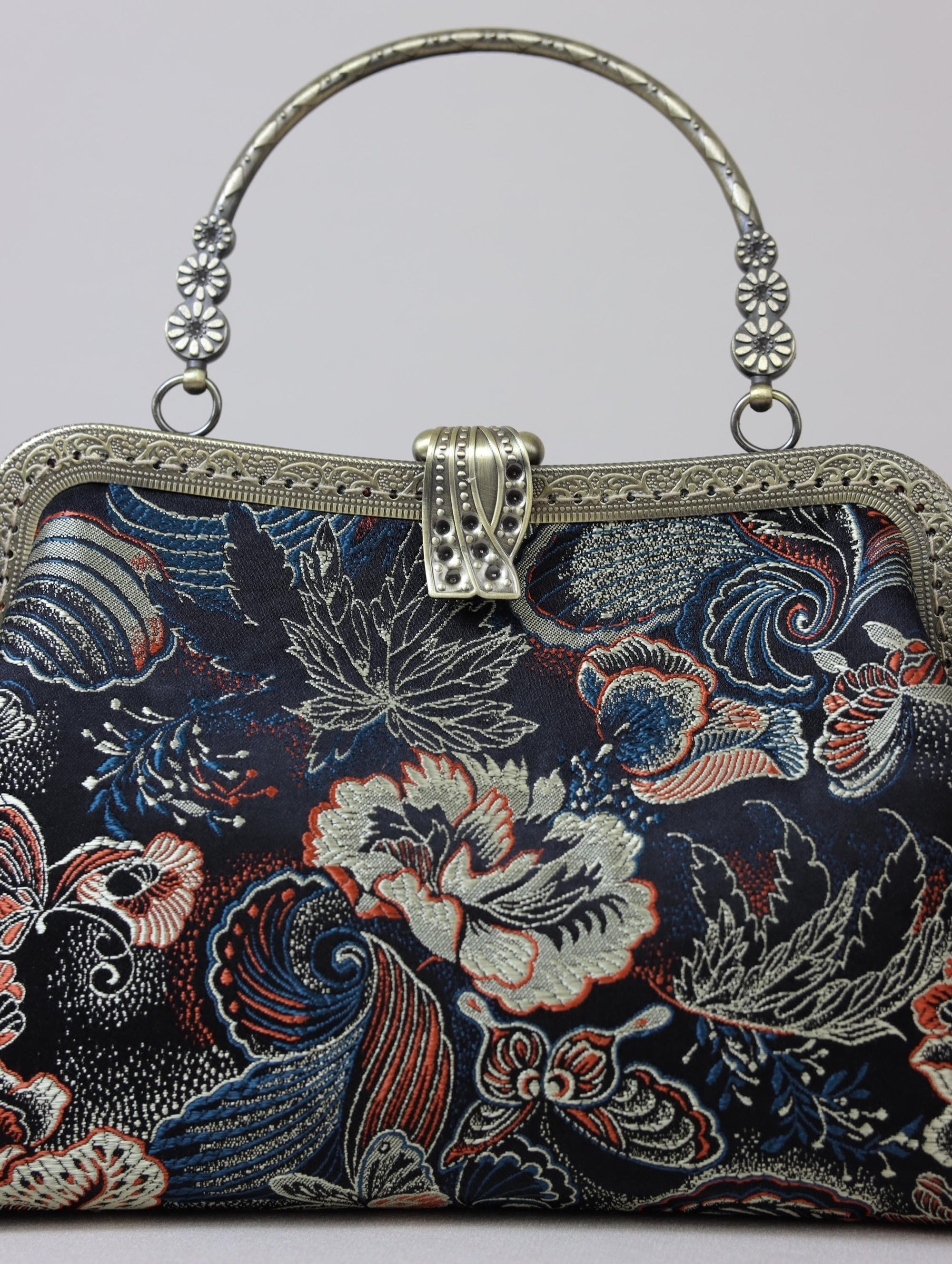 Handmade Song Brocade Silk Handbag “Jinsha Feidie” | Oriental Evening Bag with Vintage Brass Frame | Crossbody Heritage Purse for Women