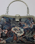 Handmade Song Brocade Silk Handbag “Jinsha Feidie” | Oriental Evening Bag with Vintage Brass Frame | Crossbody Heritage Purse for Women