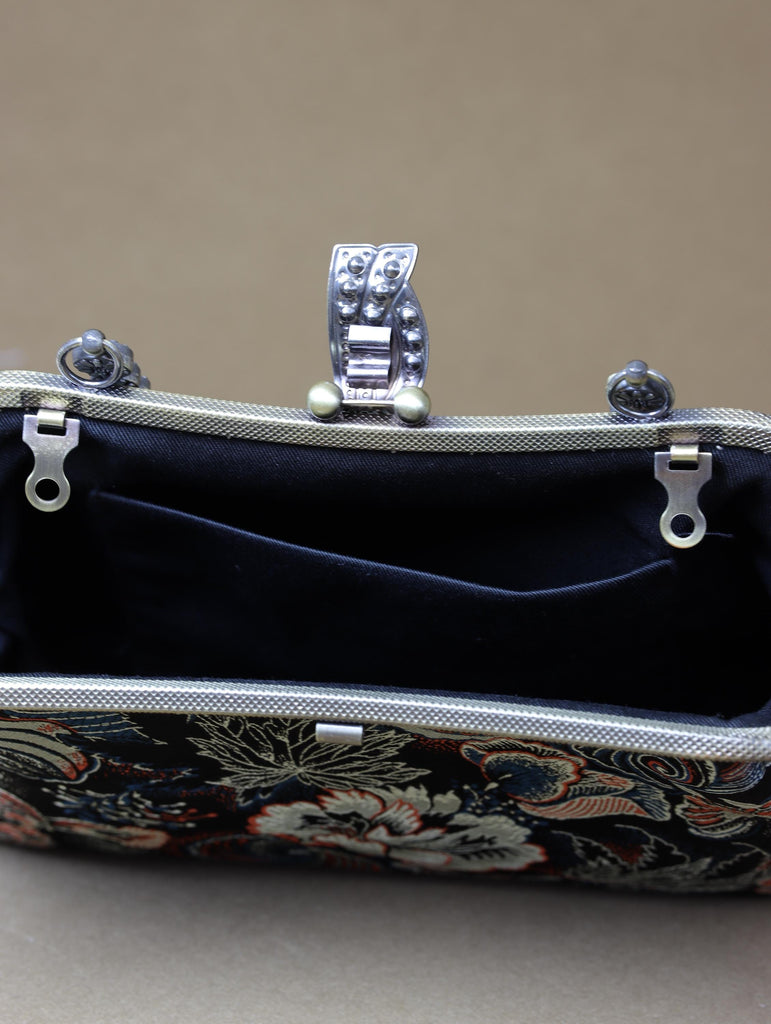 Handmade Song Brocade Silk Handbag “Jinsha Feidie” | Oriental Evening Bag with Vintage Brass Frame | Crossbody Heritage Purse for Women