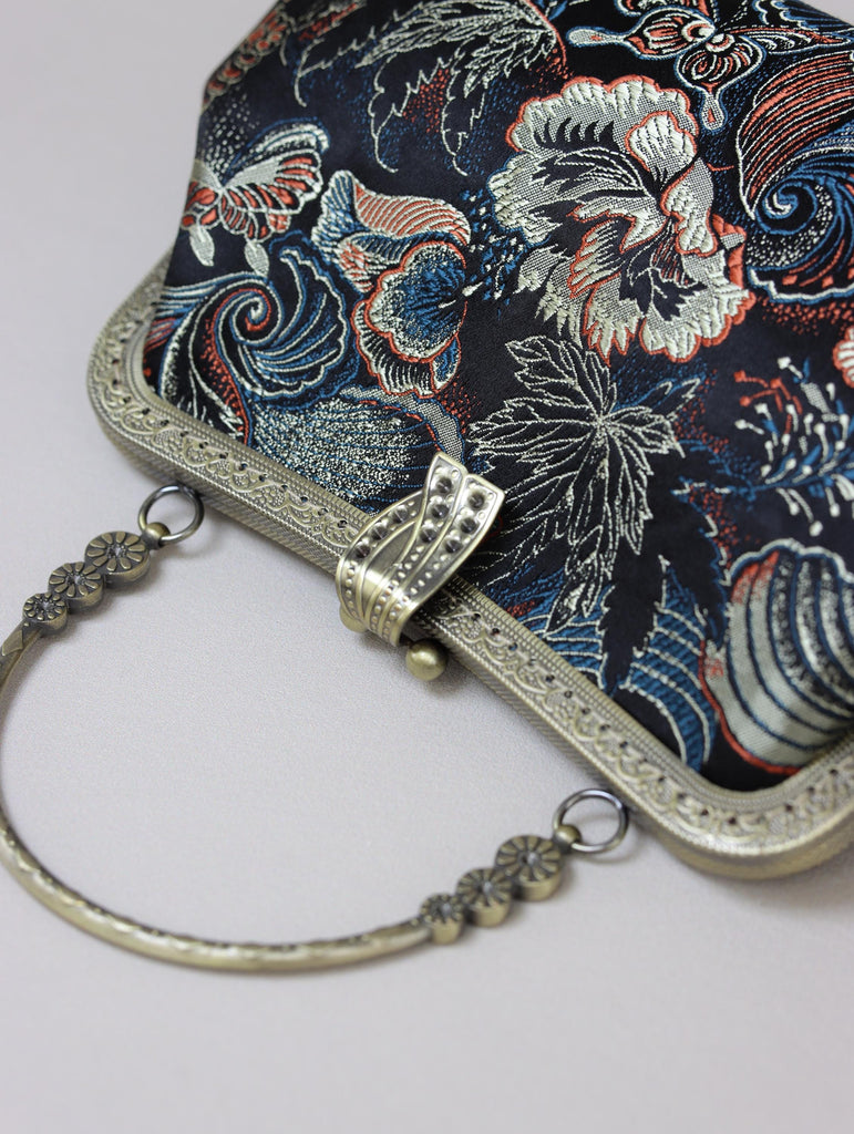 Handmade Song Brocade Silk Handbag “Jinsha Feidie” | Oriental Evening Bag with Vintage Brass Frame | Crossbody Heritage Purse for Women