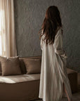 Neutral Long Robe Dress for Women | Soft Cotton Loungewear with Frayed Cuffs | Relaxed Homewear | Elegant Minimalist Gift