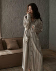 Neutral Long Robe Dress for Women | Soft Cotton Loungewear with Frayed Cuffs | Relaxed Homewear | Elegant Minimalist Gift