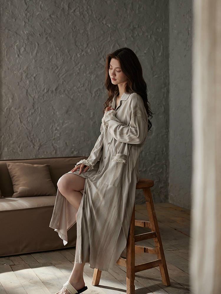 Neutral Long Cotton Robe Dress – Relaxed Minimalist Loungewear | Lian Collection