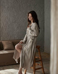 Neutral Long Robe Dress for Women | Soft Cotton Loungewear with Frayed Cuffs | Relaxed Homewear | Elegant Minimalist Gift
