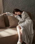 Neutral Long Robe Dress for Women | Soft Cotton Loungewear with Frayed Cuffs | Relaxed Homewear | Elegant Minimalist Gift
