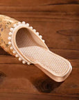 Brocade Mules: Embroidered Qipao Slippers with Pearl Trim
