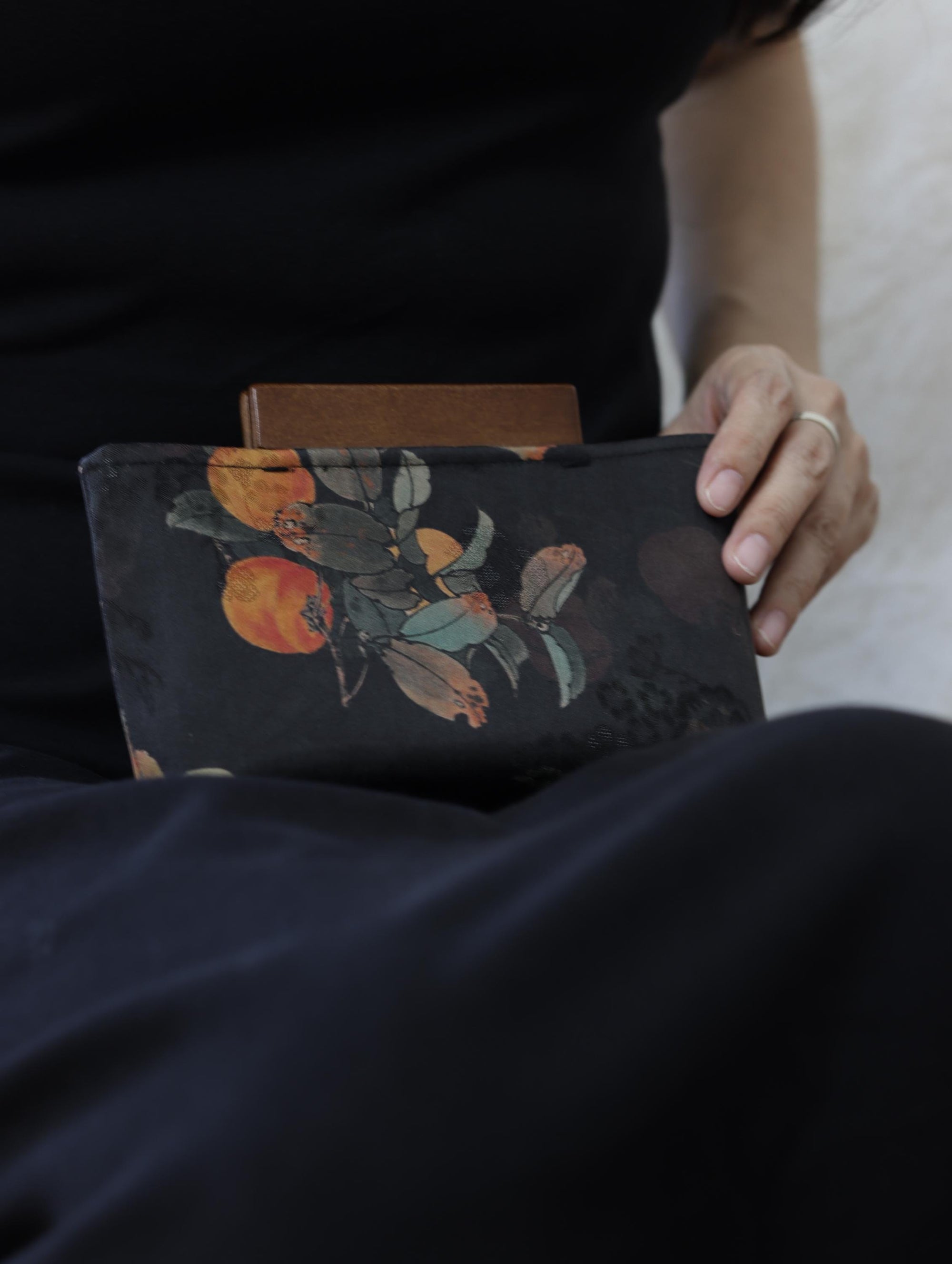 Handmade Silk Handbag with Wooden Clasp | Natural Dyed Xiangyun Silk Persimmon Print Crossbody | Oriental Heritage Evening Purse