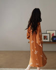 Women's Muslin Cotton Pajamas Dress – Orange Embroidered Loungewear, Button Front Sleep Dress, Relaxed Fit Nightgown, Maternity Dress