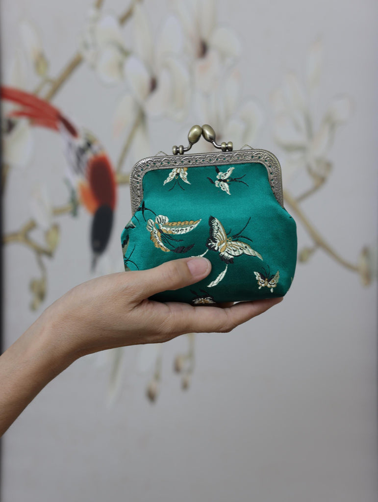 Handmade Silk Coin Purse | Oriental Embroidered Mini Purse with Vintage Metal Frame | 10 Designs | Heritage Gift for Women