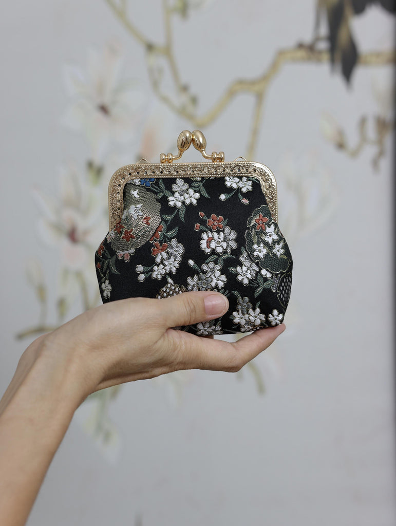 Handmade Silk Coin Purse | Oriental Embroidered Mini Purse with Vintage Metal Frame | 10 Designs | Heritage Gift for Women