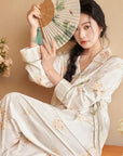 Silk Blend Japanese Kimono Wrap Pyjama Set - Frog Button Loungewear