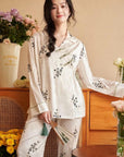 Silk Blend Japanese Kimono Wrap Pyjama Set - Frog Button Loungewear