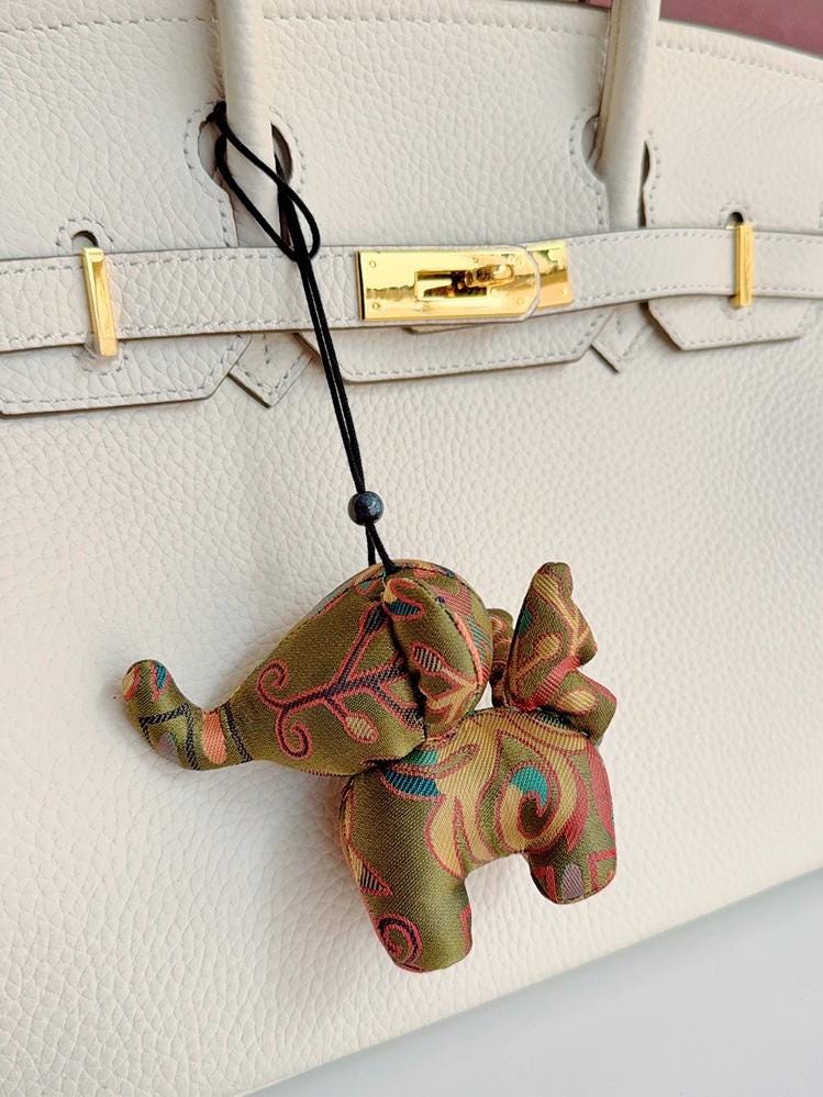 Christmas Bag Charm – Silk Fabric Hanging Ornament for Christmas Stocking Filler, Lucky Elephant , Handmade Christmas Gifts