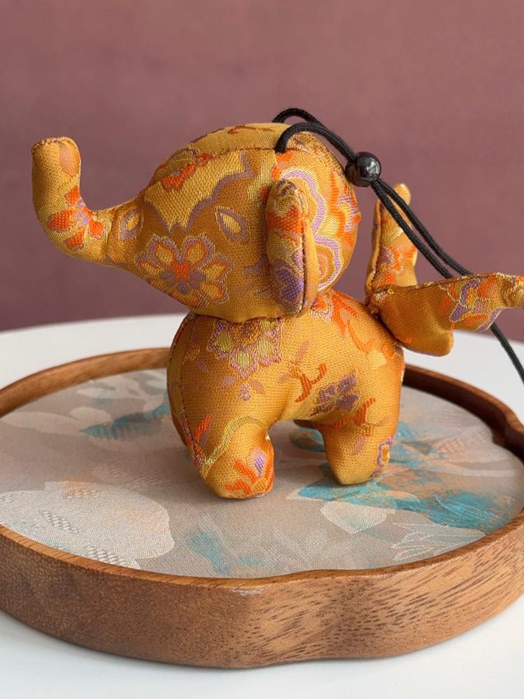 Christmas Bag Charm – Silk Fabric Hanging Ornament for Christmas Stocking Filler, Lucky Elephant , Handmade Christmas Gifts