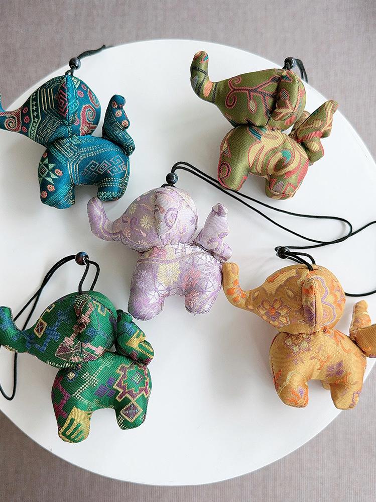 Christmas Bag Charm – Silk Fabric Hanging Ornament for Christmas Stocking Filler, Lucky Elephant , Handmade Christmas Gifts