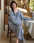 Bamboo Cotton Embroidered Pajama, Soft Breathable Loungewear, Oversized Fit Lounge Set, Sustainable Clothing, Gift Pack for Christmas