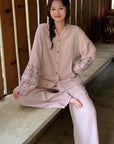 Muslin Cotton Pajamas Set for Women | 100% Cotton Gauze Loungewear with Embroidered Sleeves | Breathable Homewear | Christmas Sleepwear Gif