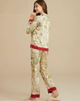 Luxury Satin Silk Pajama Set: Floral Long Sleeve Sleepwear, Christmas Party Pyjamas