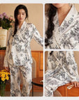 Luxury Oriental Style Silky Pajamas for Summer – Elegant Floral Loungewear with Lace Trim – Women Loungewear | Silk Kimono Robe