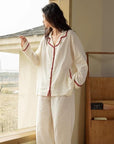 Red Trim Cotton Gauze Pyjama Set