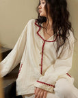 Red Trim Cotton Gauze Pyjama Set