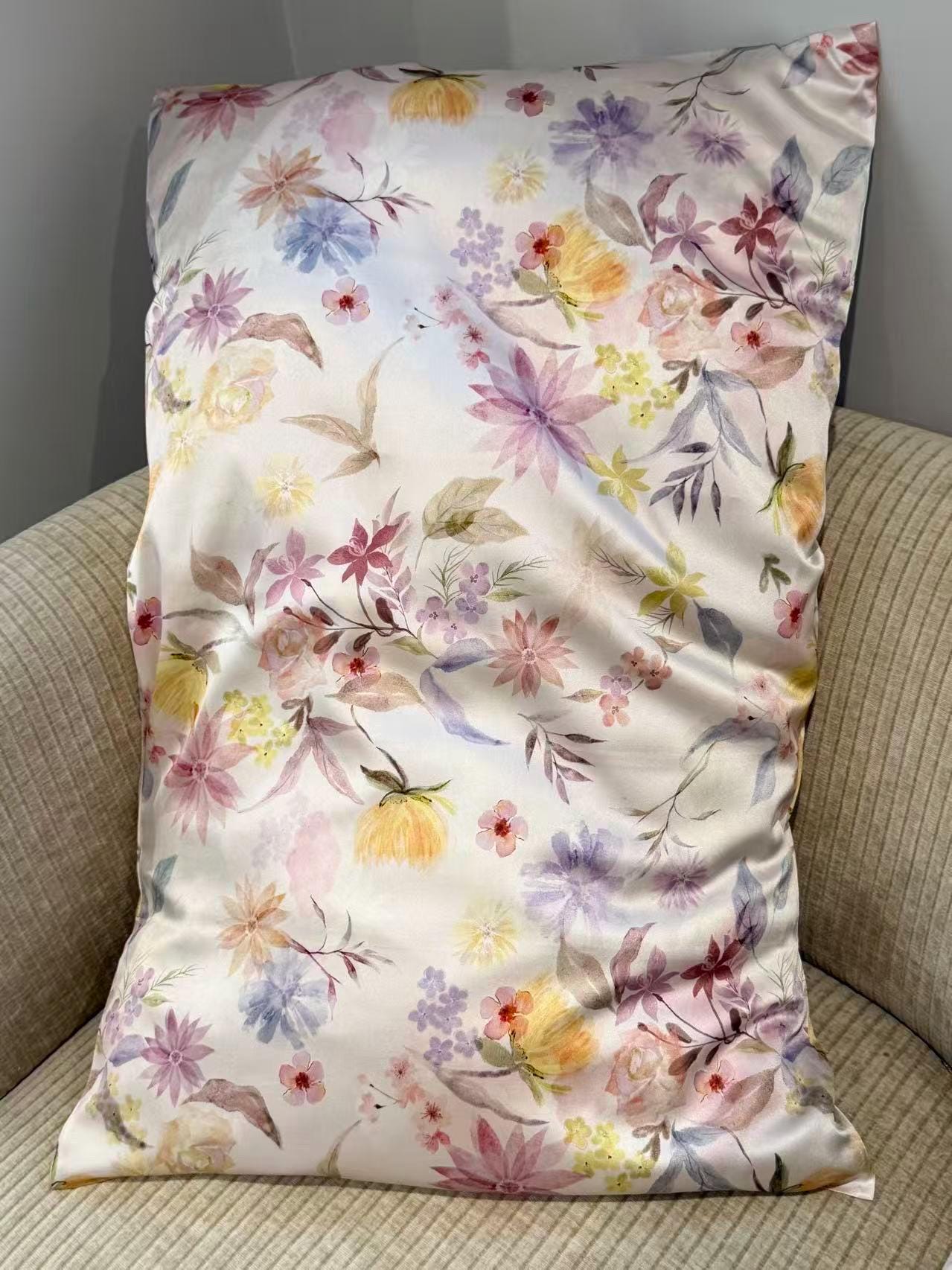 Luxury 100% Silk Pillowcase | Floral Vintage Cottagecore Pillow Cover | Envelope Closure | Farmhouse Shabby Chic Bedding | Gift for Mother