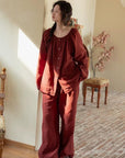Muted Red Gauze Cotton Pajamas: Two Collars Type | 2025 Christmas Pyjamas | Gift-Ready Organic Loungewear Set