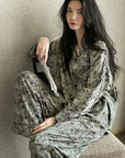 Butterfly Print Cotton Pyjama Set: Oriental Button-Up Loungewear