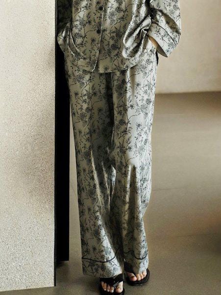 Butterfly Print Cotton Pyjama Set: Oriental Button-Up Loungewear