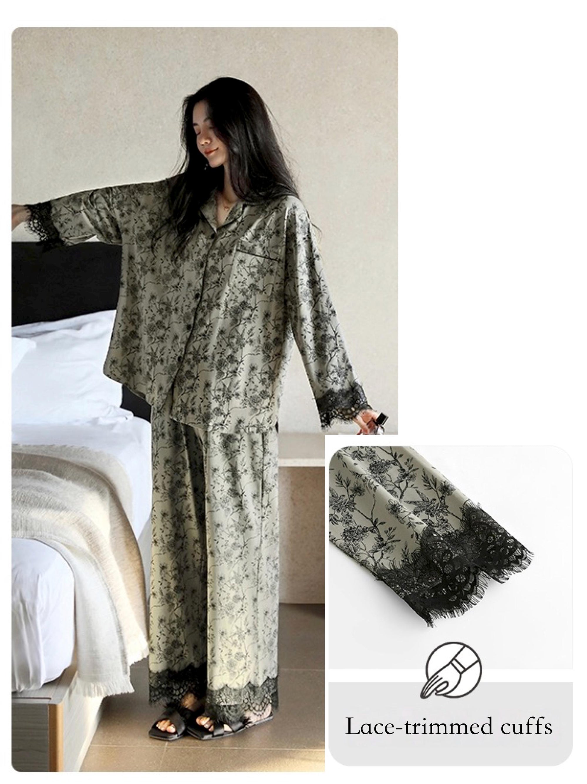 Butterfly Print Cotton Pyjama Set: Oriental Button-Up Loungewear