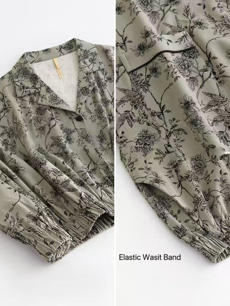 Butterfly Print Cotton Pyjama Set: Oriental Button-Up Loungewear