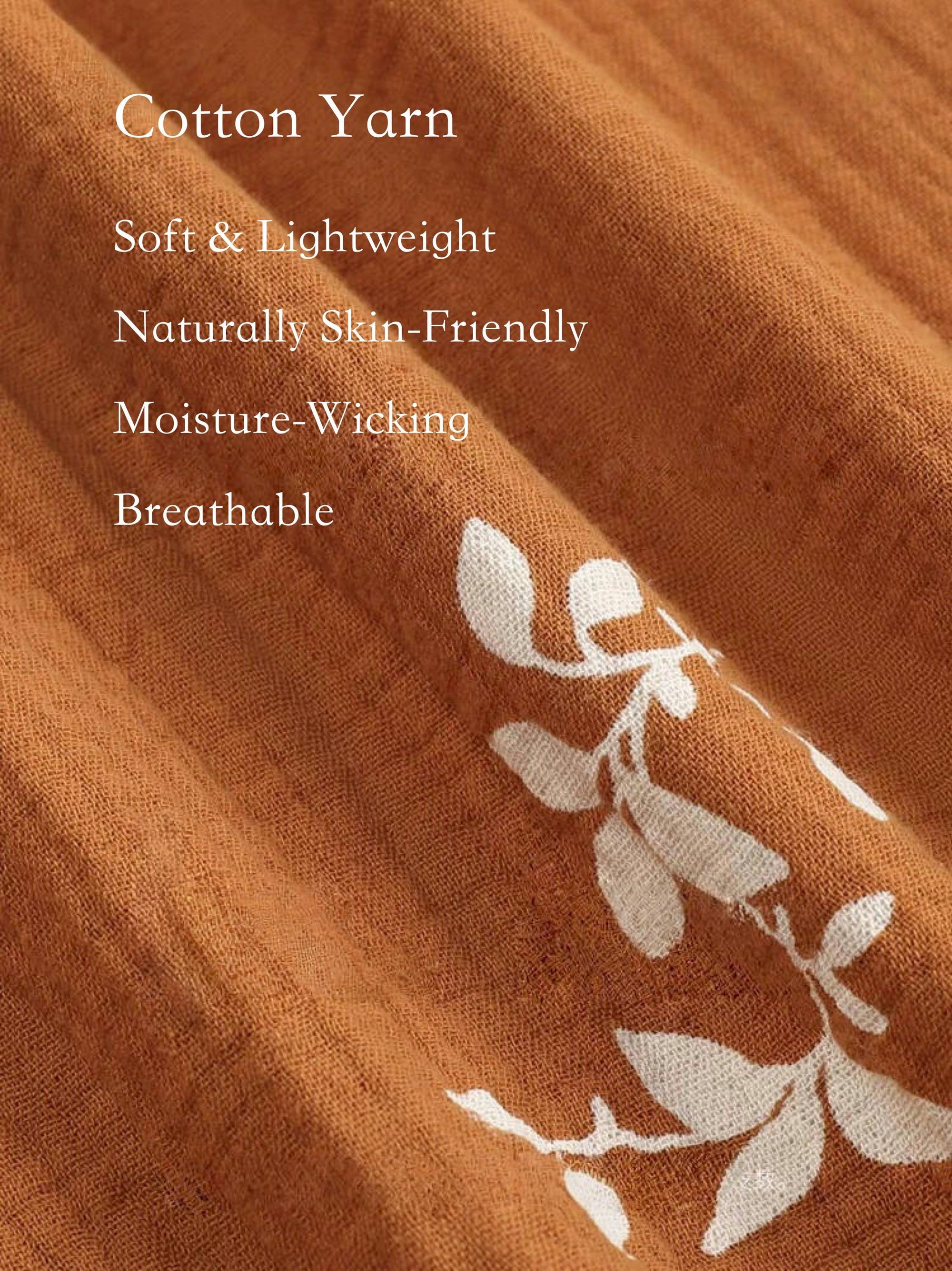 Women's Muslin Cotton Pajamas Dress – Orange Embroidered Loungewear, Button Front Sleep Dress, Relaxed Fit Nightgown, Maternity Dress