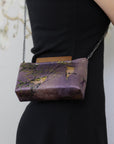 Handmade Silk Handbag with Wooden Clasp | Natural Dyed Xiangyun Silk Persimmon Print Crossbody | Oriental Heritage Evening Purse