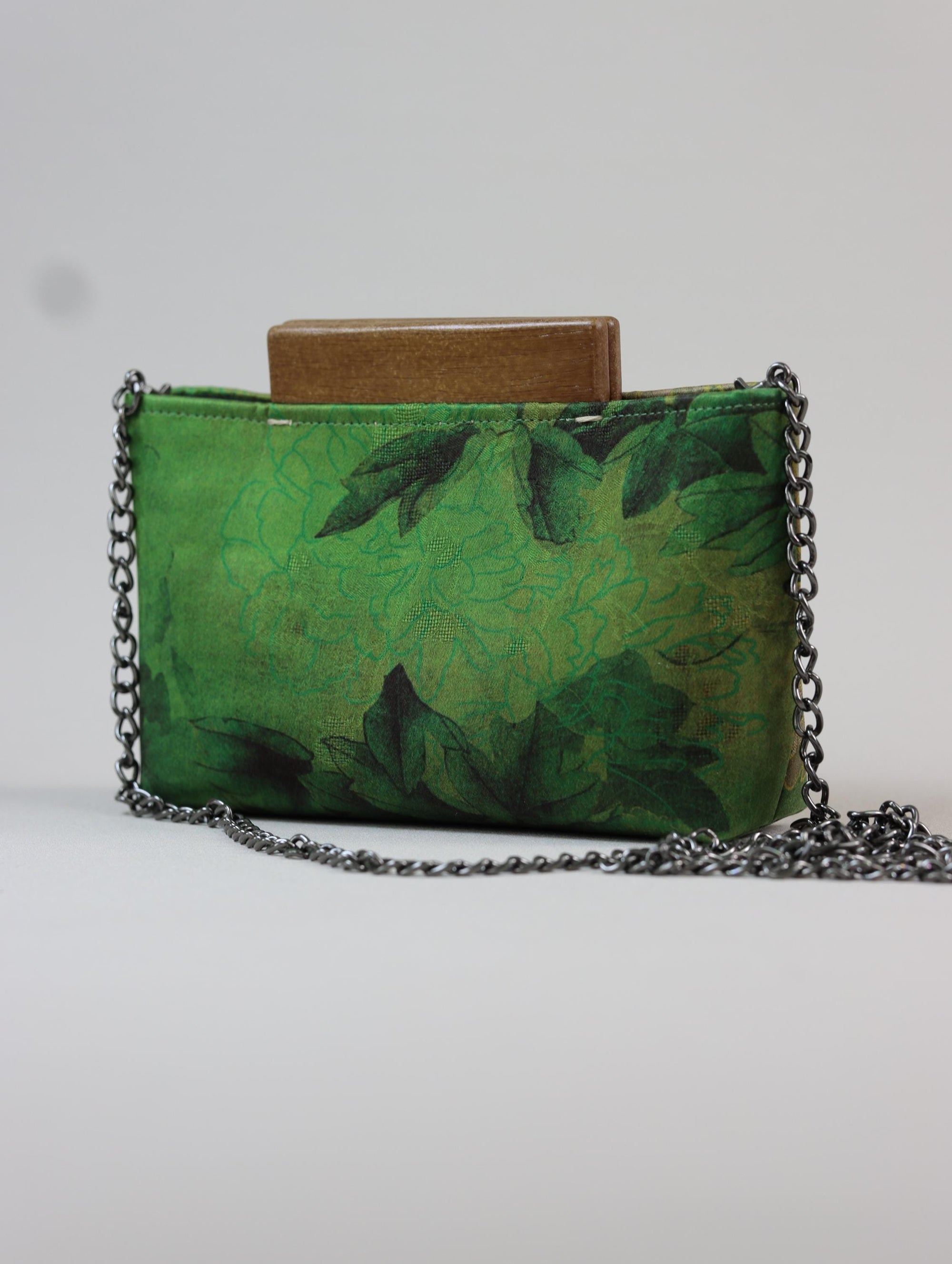 Handmade Silk Handbag with Wooden Clasp | Natural Dyed Xiangyun Silk Persimmon Print Crossbody | Oriental Heritage Evening Purse